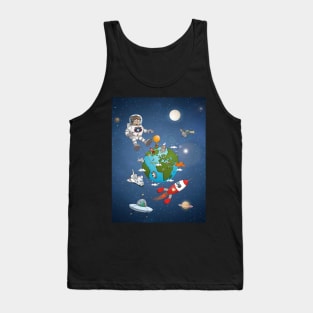 The astronaut and his rocket above planet earth Tank Top